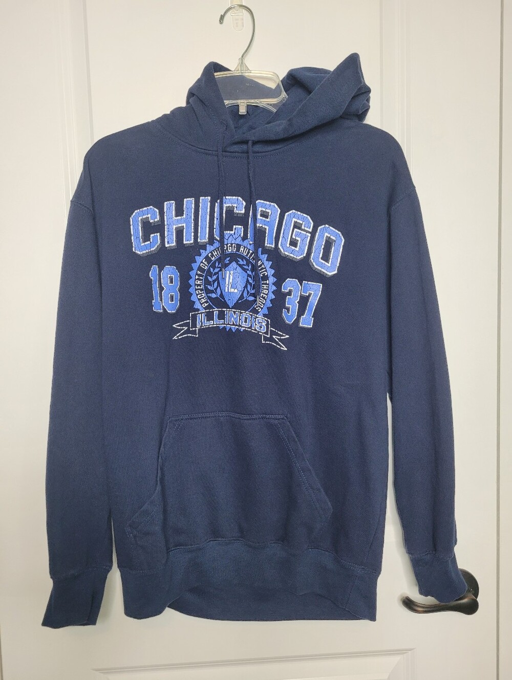 Chicago ILLINOIS 1837 Vintage Varsity Style Hoodie Sweatshirt Adult S Navy Blue